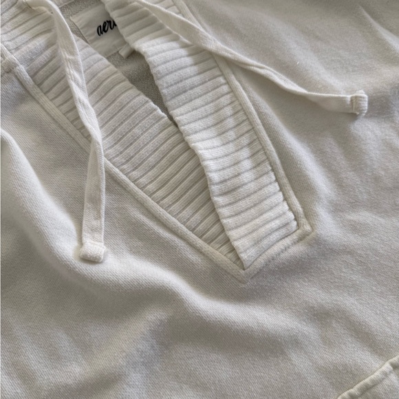 Aerie hoodie sweatshirt v neck with knit trim size XS oversized *white ivory* - Picture 3 of 5